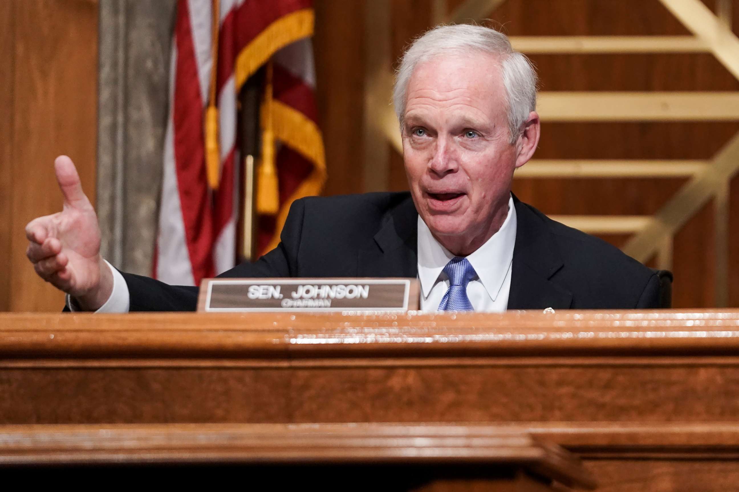PHOTO: Senate Homeland Security and Governmental Affairs Committee Chairman Ron Johnson speaks during a Senate Homeland Security & Governmental Affairs Committee hearing in Washington, DC., Dec. 16, 2020.