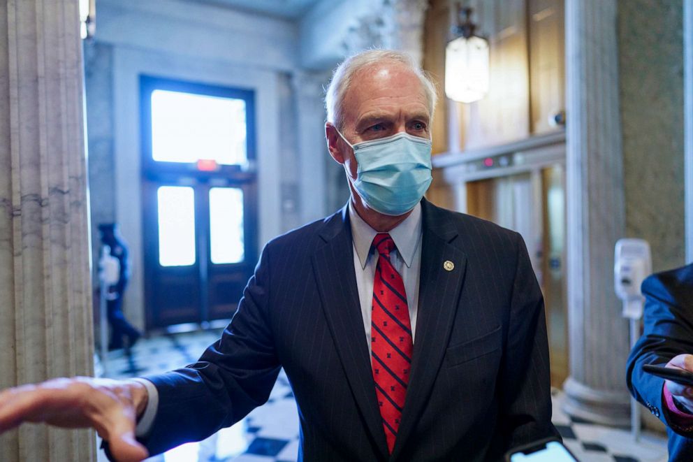 Sen. Ron Johnson, R-Wis., steps into an elevator at the Capitol in Washington on Friday, March 5, 2021. 