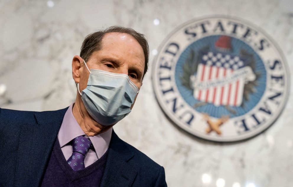 PHOTO: Sen. Ron Wyden prepares the panel for a vote on Xavier Becerra, President Joe Biden's Health and Human Services Dept. nominee, at the Capitol in Washington, March 3, 2021.