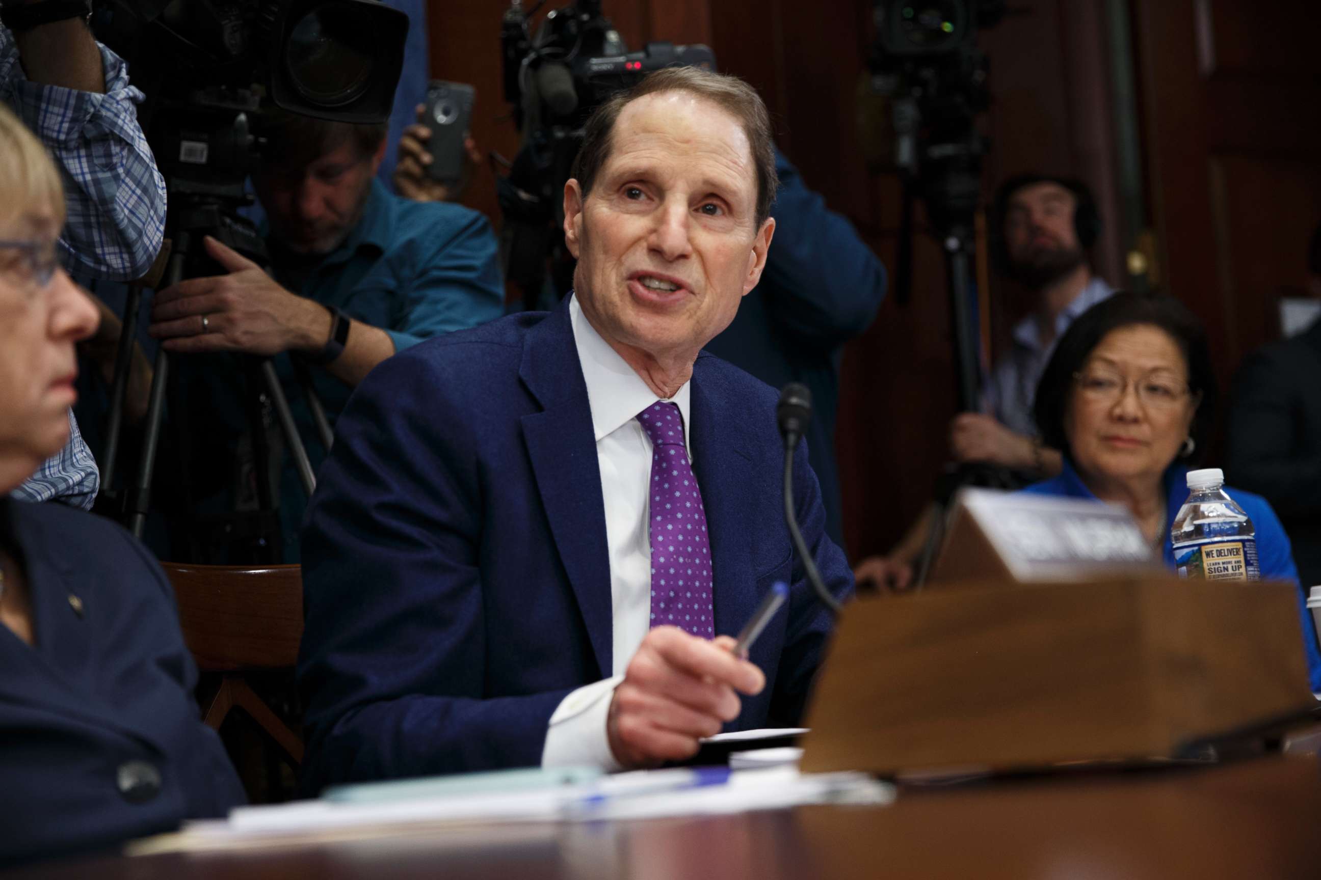 PHOTO: U.S. Senator Ron Wyden, Democrat of Oregon, speaks to hearing witnesses during a hearing held by Senate Democrats on protecting children from gun violence on Capitol Hill, March 7, 2018, in Washington.