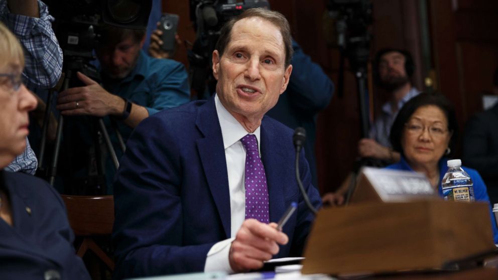 PHOTO: U.S. Senator Ron Wyden, Democrat of Oregon, speaks to hearing witnesses during a hearing held by Senate Democrats on protecting children from gun violence on Capitol Hill, March 7, 2018, in Washington.