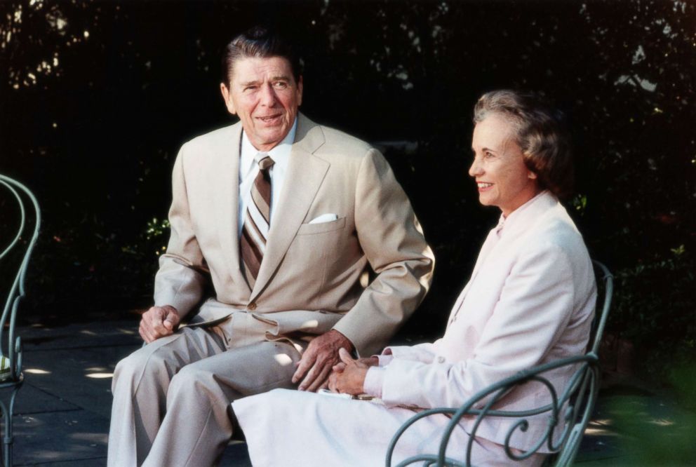 PHOTO: President Ronald Reagan sits with Supreme Court Justice Sandra Day O'Connor in the White House Rose Garden in 1981.