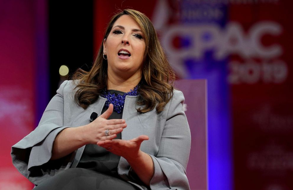 PHOTO: Republican National Committee chairwoman Ronna McDaniel speaks at the Conservative Political Action Conference (CPAC) at National Harbor in Oxon Hill, Maryland, Feb. 28, 2019.