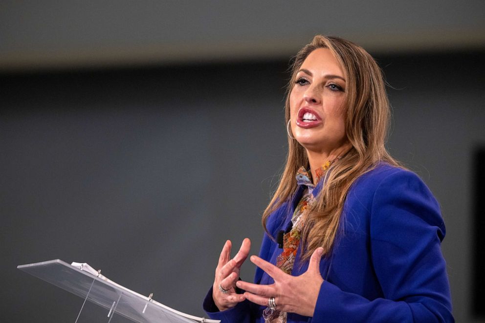 PHOTO: RNC Chairwoman Ronna McDaniel speaks at the Ronald Reagan Presidential Foundation & Institute's 'A Time for Choosing Speaker Series' at the Ronald Reagan Presidential Library on April 20, 2023 in Simi Valley, California.