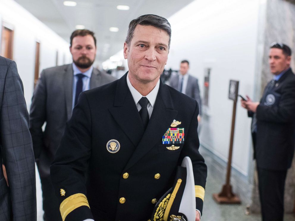 PHOTO: Rear Adm. Ronny Jackson, leaves Dirksen Building after a meeting on Capitol Hill with Sen. Jerry Moran, on April 24, 2018.