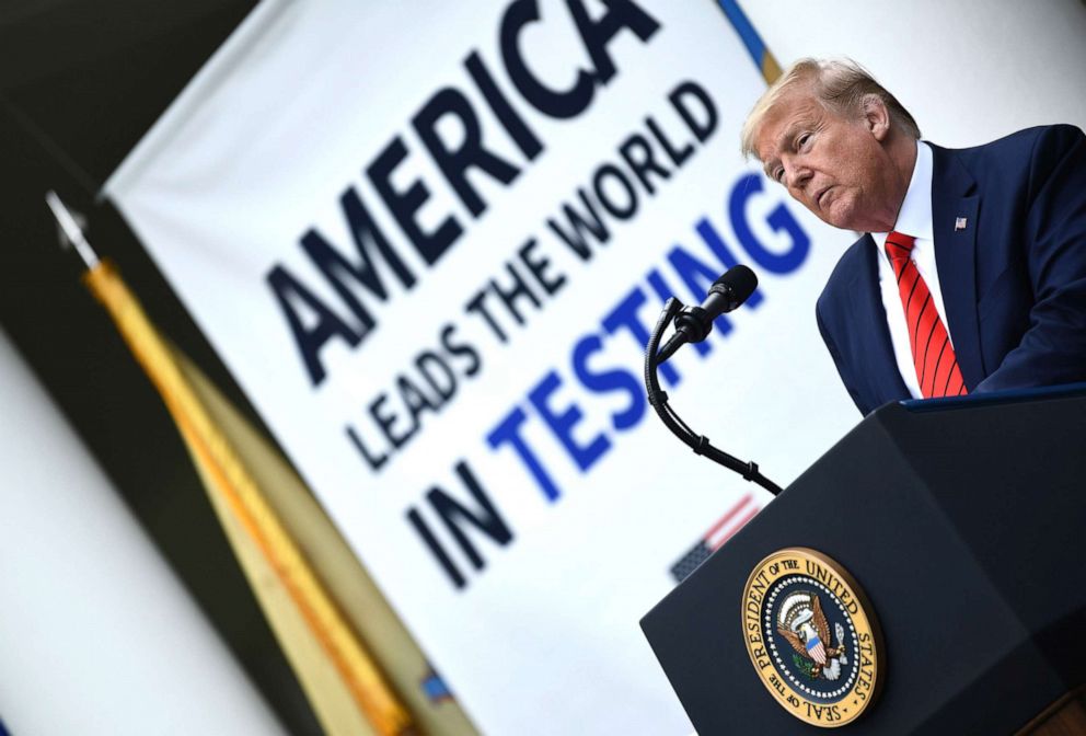 PHOTO: President Donald Trump speaks during a news conference on the novel coronavirus, COVID-19, in the Rose Garden of the White House, May 11, 2020. 