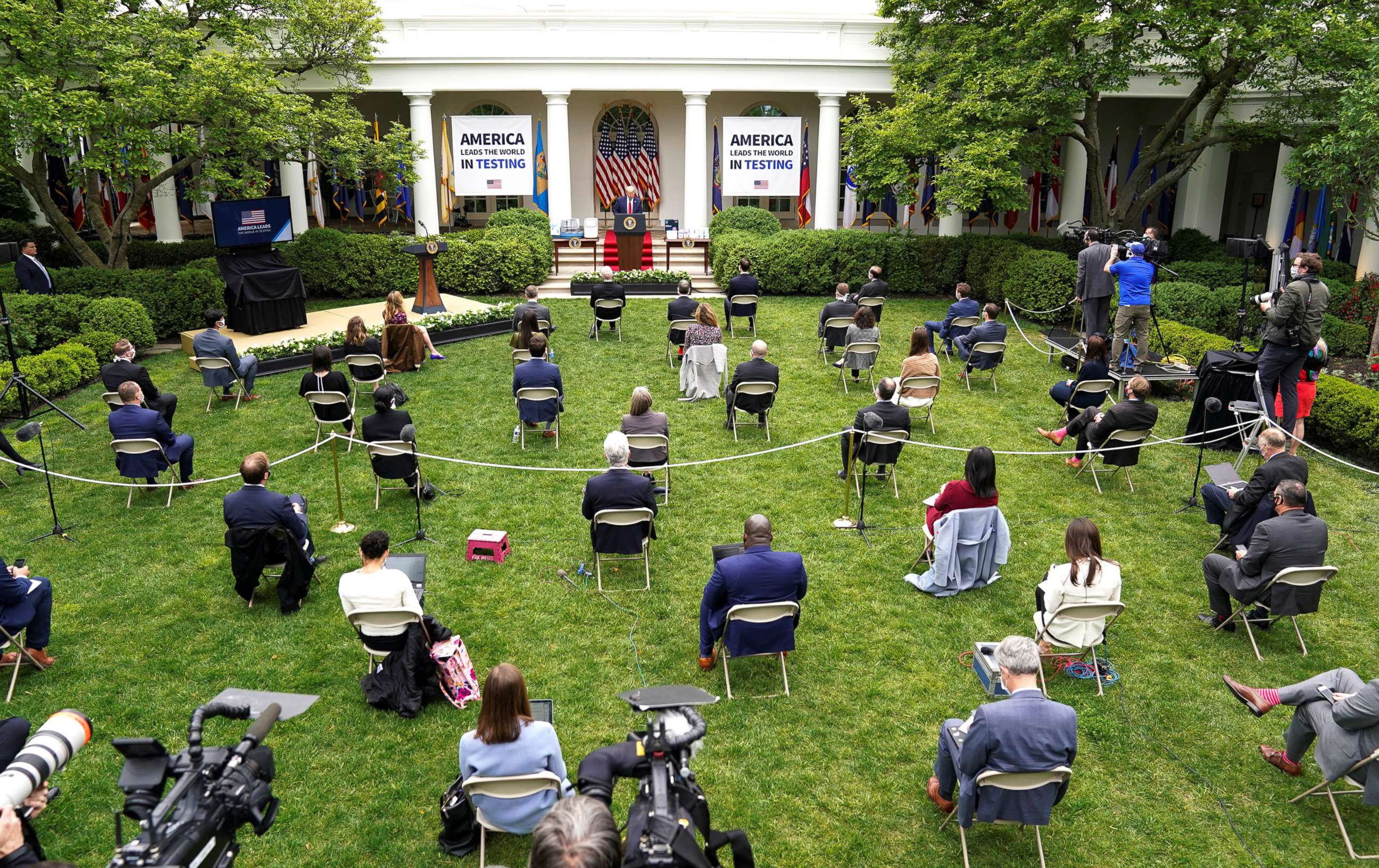 PHOTO: President Donald Trump holds a coronavirus disease (COVID-19) outbreak response briefing in the Rose Garden at the White House, May 11, 2020. 