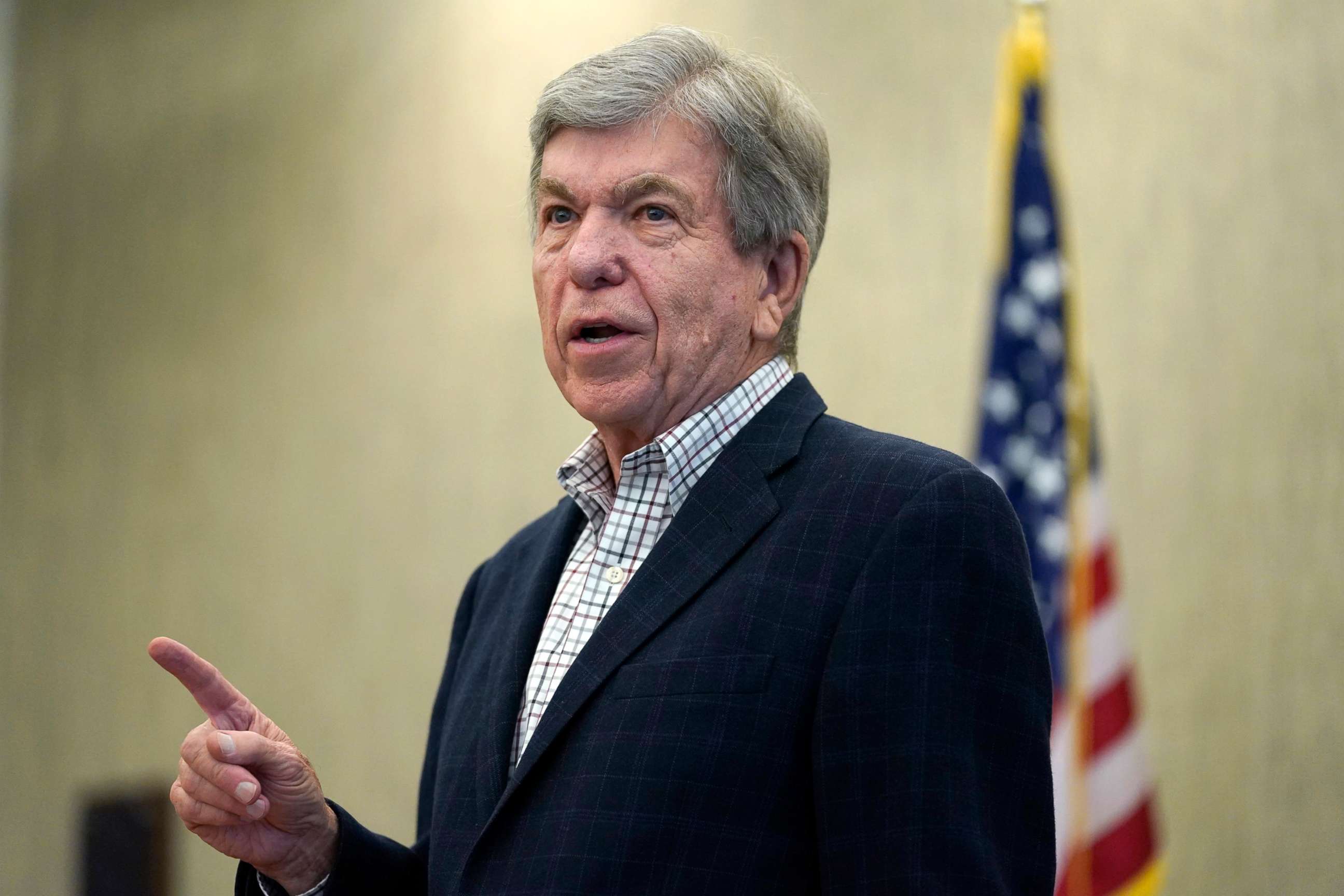 PHOTO: Sen. Roy Blunt holds a news conference at Springfield-Branson National Airport, March 8, 2021, in Springfield, Mo.