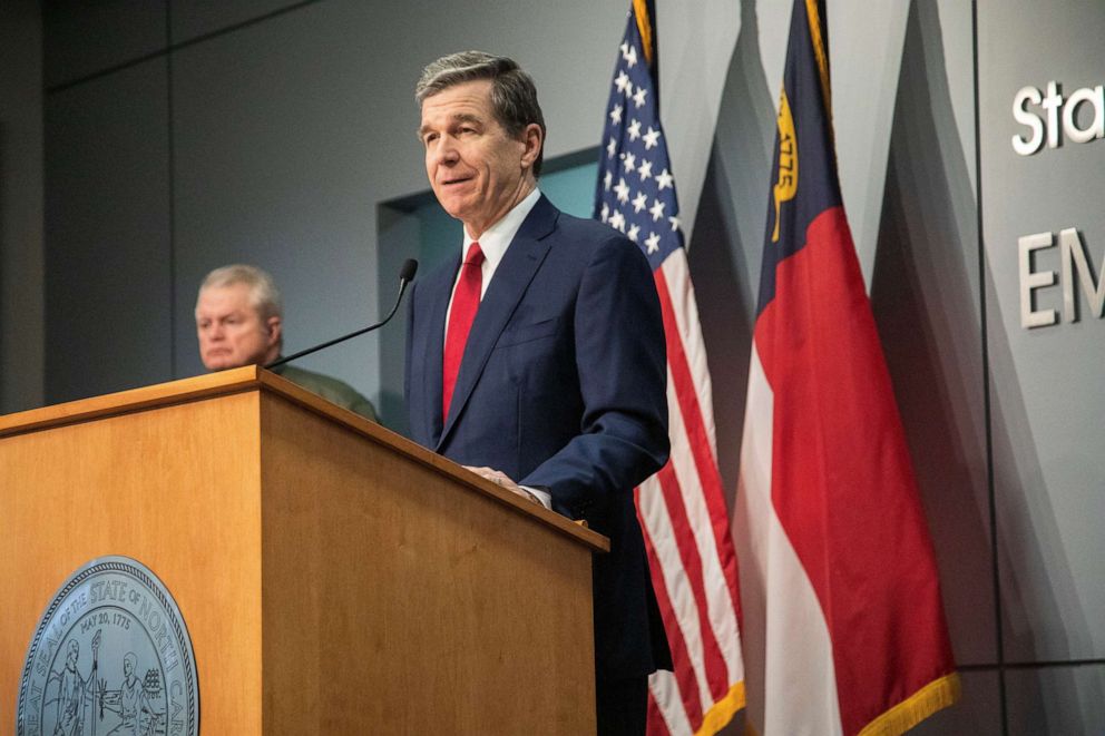 PHOTO: Gov. Roy Cooper speaks during a briefing on North Carolina's coronavirus pandemic response at the NC Emergency Operations Center, April 17, 2020, in Raleigh, N.C. 