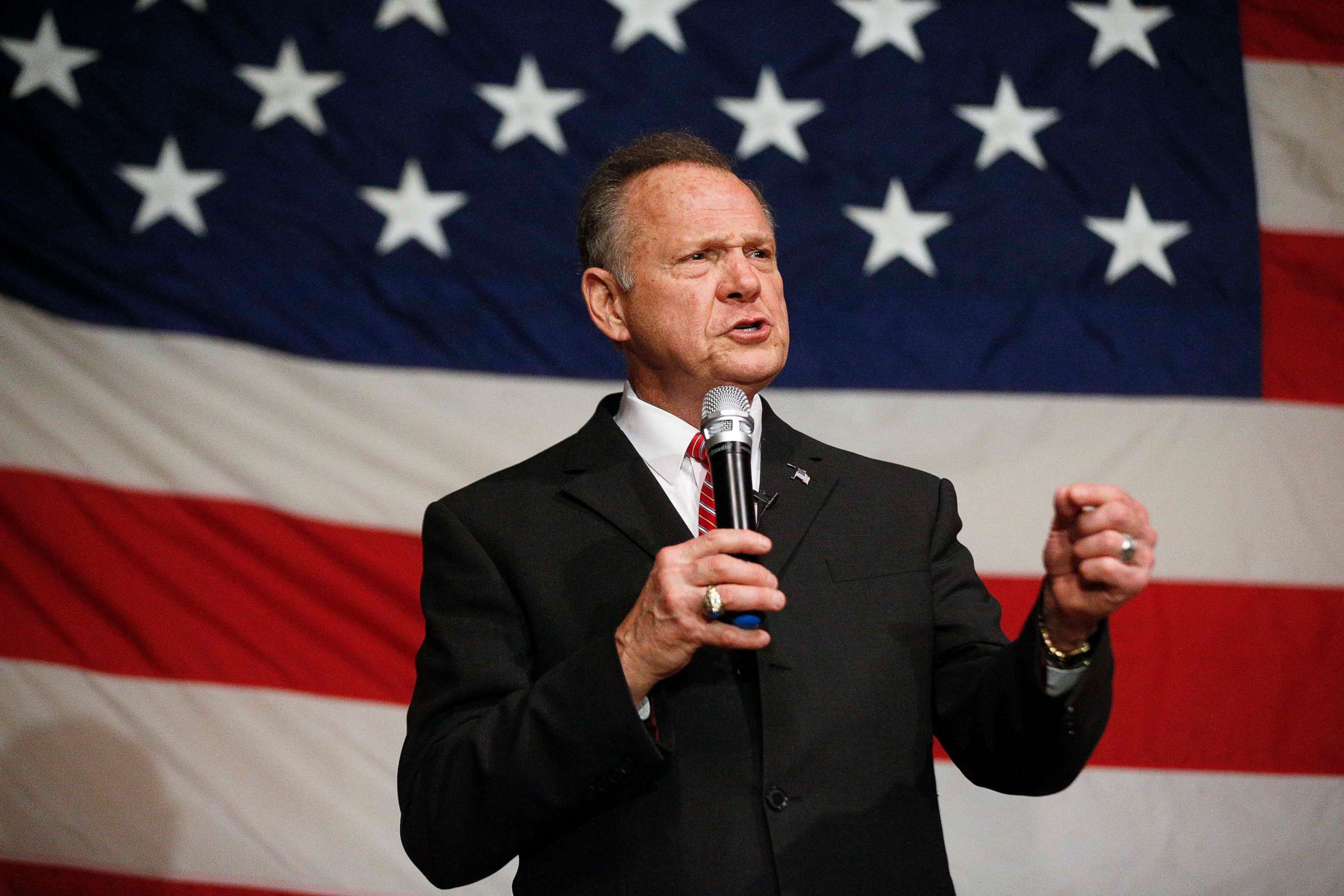 PHOTO: Former Alabama Chief Justice and U.S. Senate candidate Roy Moore speaks at a campaign rally, Dec. 5, 2017, in Fairhope, Ala.