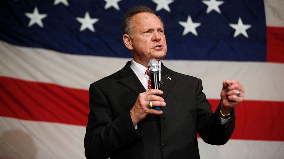 Former Alabama Chief Justice and U.S. Senate candidate Roy Moore speaks at a campaign rally, Dec. 5, 2017, in Fairhope, Ala.