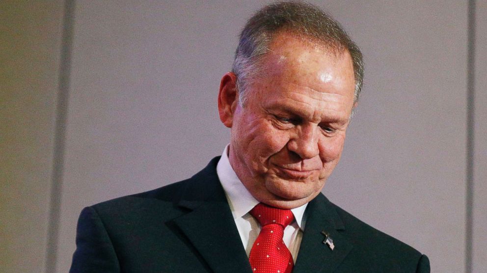 Former Alabama Chief Justice and U.S. Senate candidate Roy Moore pauses at a news conference, Nov. 16, 2017, in Birmingham, Ala. 