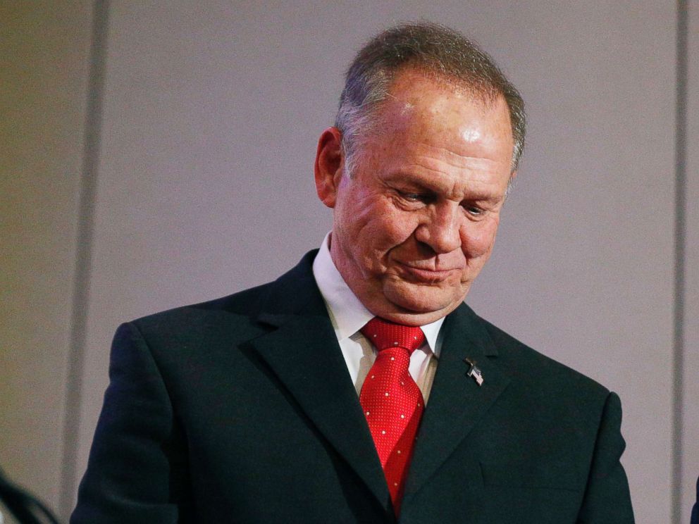 PHOTO: Former Alabama Chief Justice and U.S. Senate candidate Roy Moore pauses at a news conference, Nov. 16, 2017, in Birmingham, Ala.