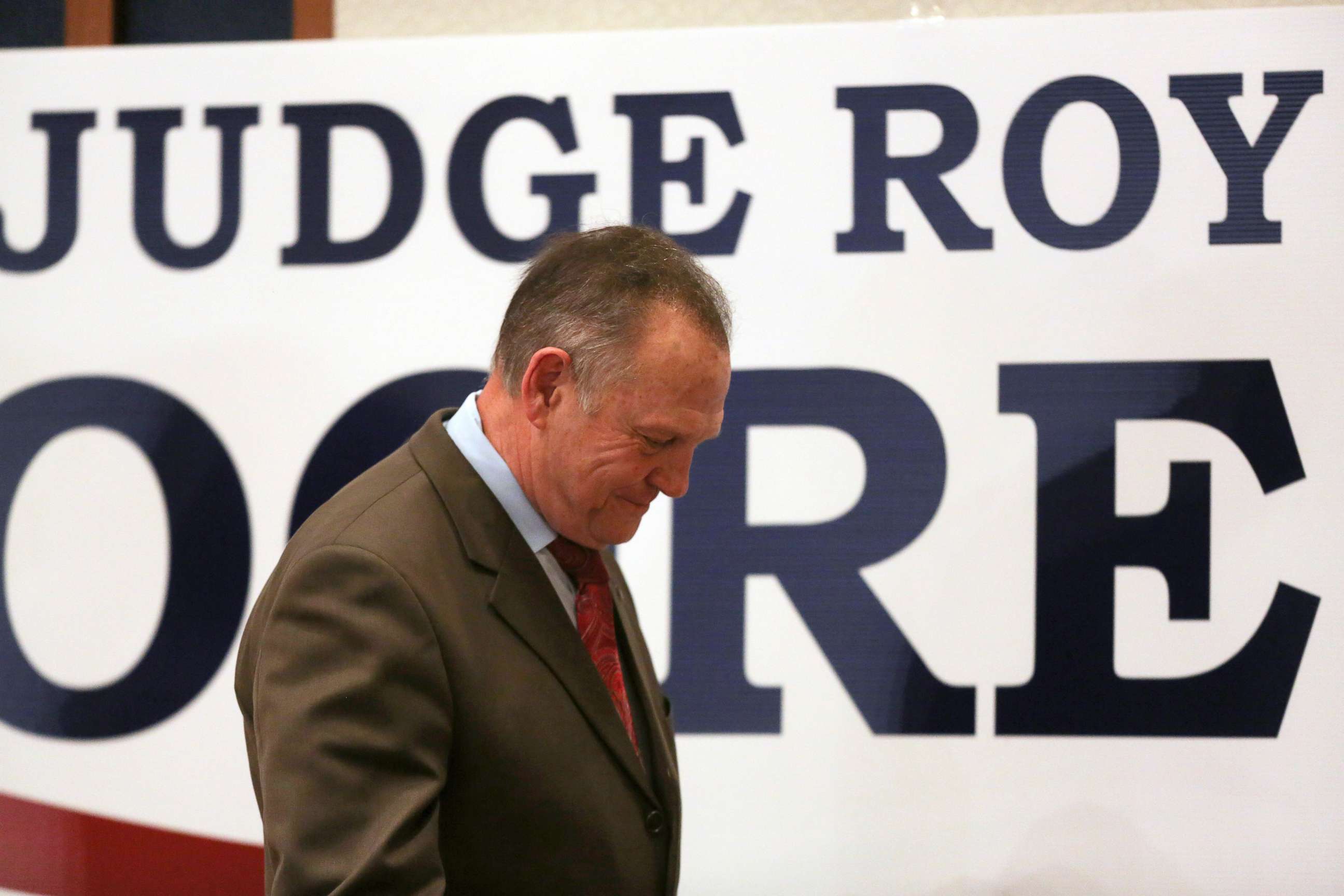 PHOTO: Roy Moore walks off stage at his watch party in Montgomery, Alabama, Dec. 12, 2017.