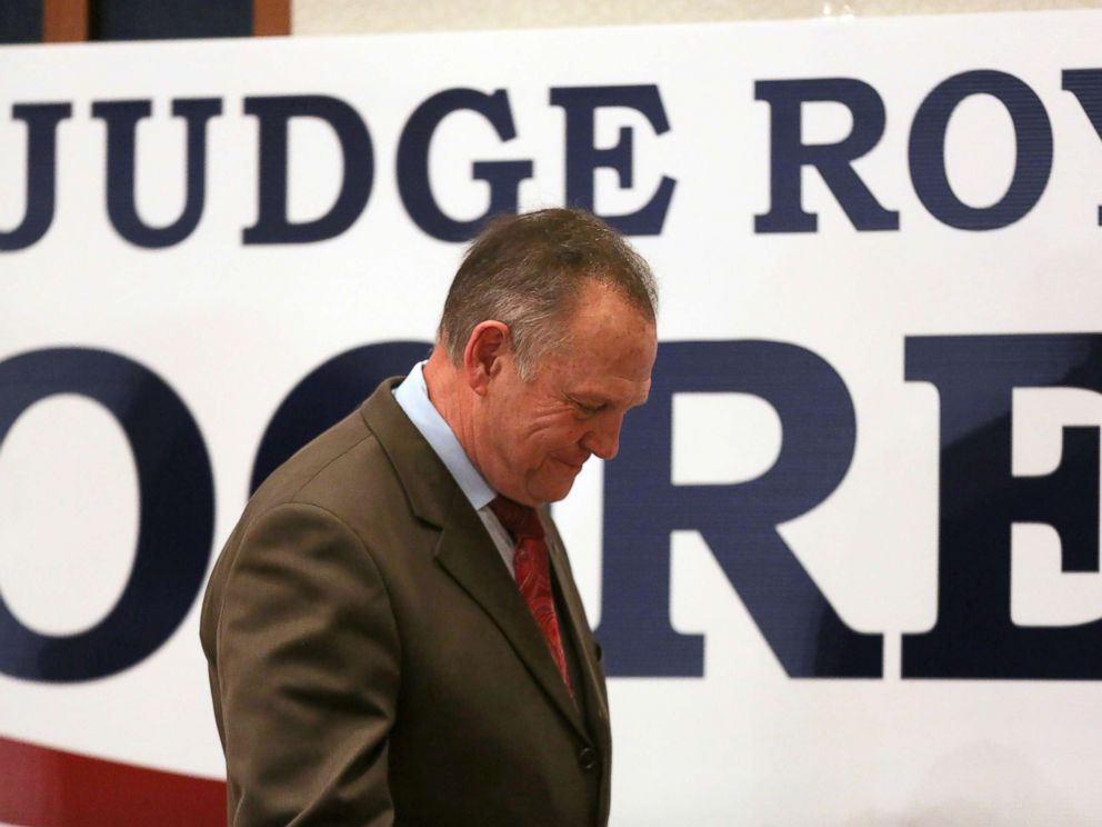 PHOTO: Roy Moore walks off stage at his watch party in Montgomery, Alabama, Dec. 12, 2017.