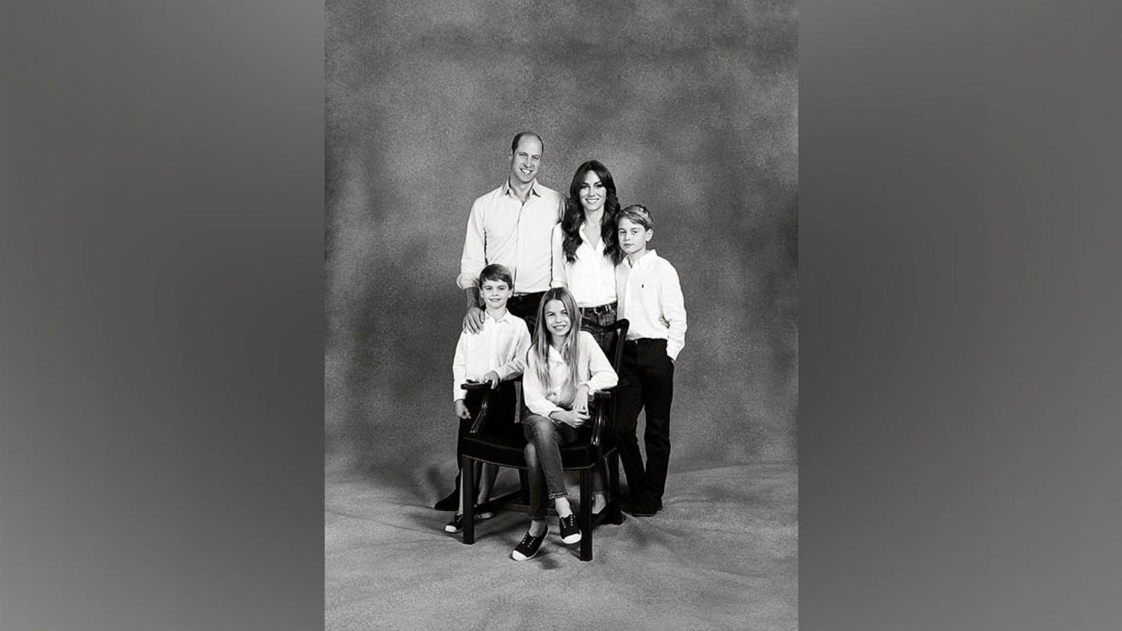 PHOTO: This undated handout photo provided by Kensington Palace show Britain's Prince William and Kate, Princess of Wales with Prince George, Princess Charlotte and Prince Louis, in a photograph that features on the family's 2023 Christmas card.