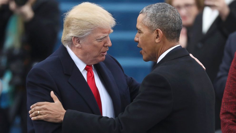 PHOTO: U.S. President-elect Donald Trump greets outgoing President Barack Obama (R) before Trump is inaugurated during ceremonies on the Capitol in Washington, Jan. 20, 2017. 