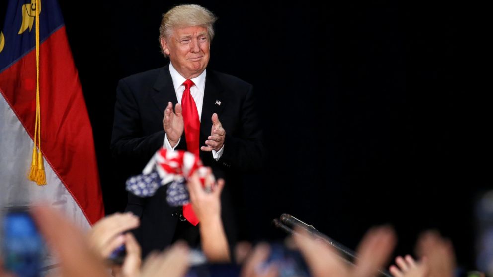 Republican presidential nominee Donald Trump' speaks at a campaign rally in Charlotte, North Carolina, Aug. 18, 2016. 