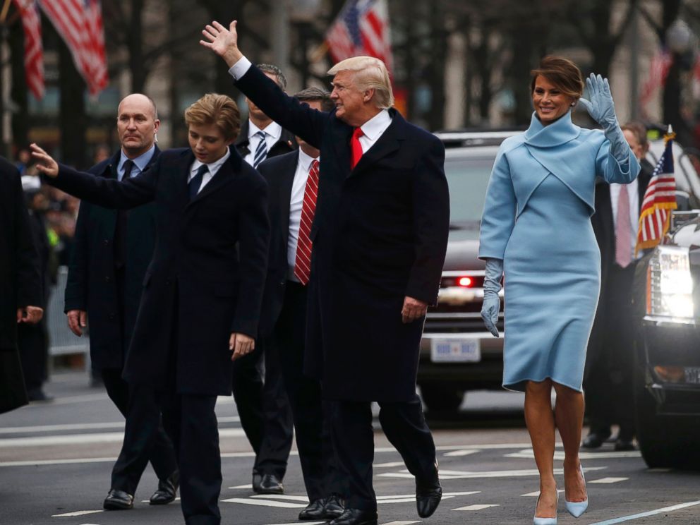 PHOTO: President Donald Trump and First Lady Melania Trump walk along Pennsylvania Avenue during the inaugural parade from the U.S. Capitol in Washington, Jan. 20, 2017.