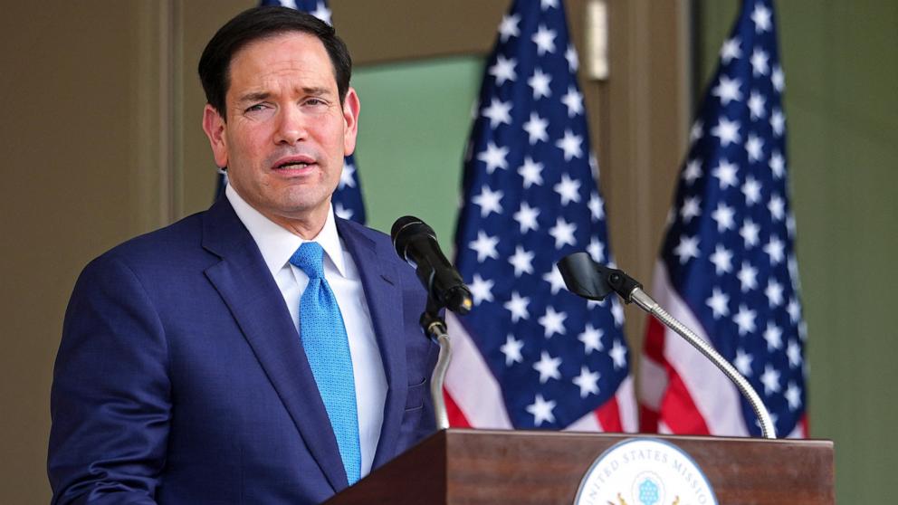 PHOTO: US Secretary of State Marco Rubio addresses a dedication ceremony for an annex building at the US embassy in New Delhi, on May 23, 2026.