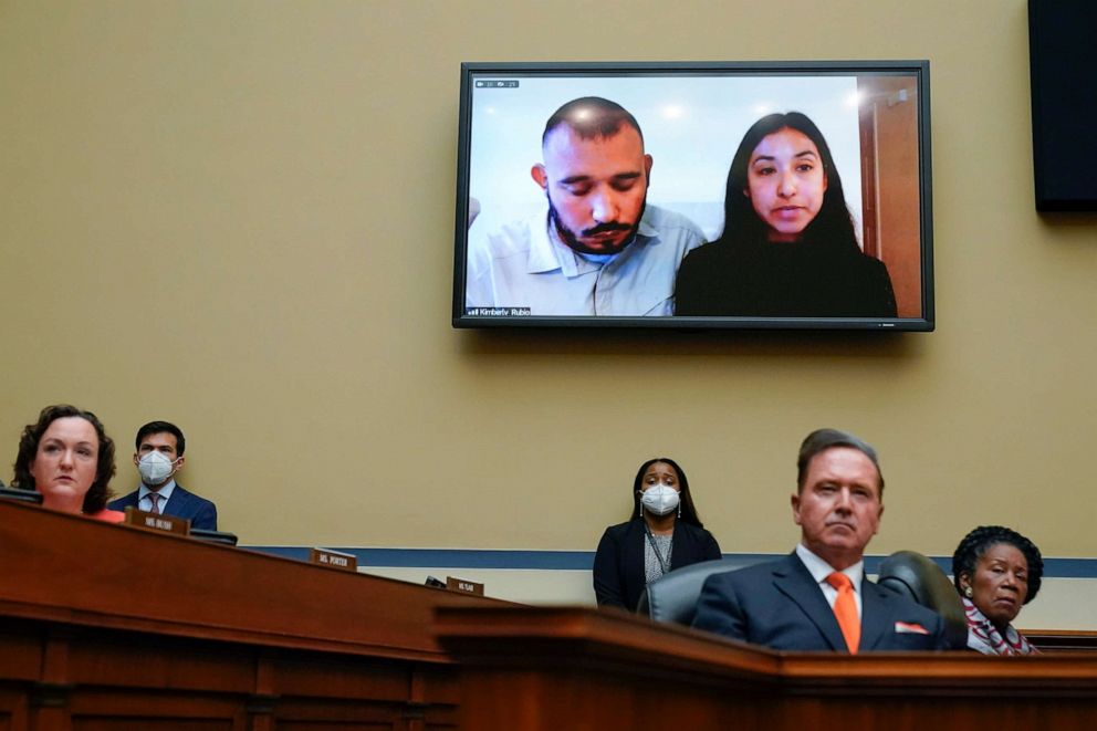 PHOTO: Felix Rubio and Kimberly Rubio, parents of Lexi Rubio 10, a victim of the mass shooting in Uvalde, Texas, testify remotely during a House Committee on Oversight and Reform hearing on gun violence, June 8, 2022 in Washington, D.C.