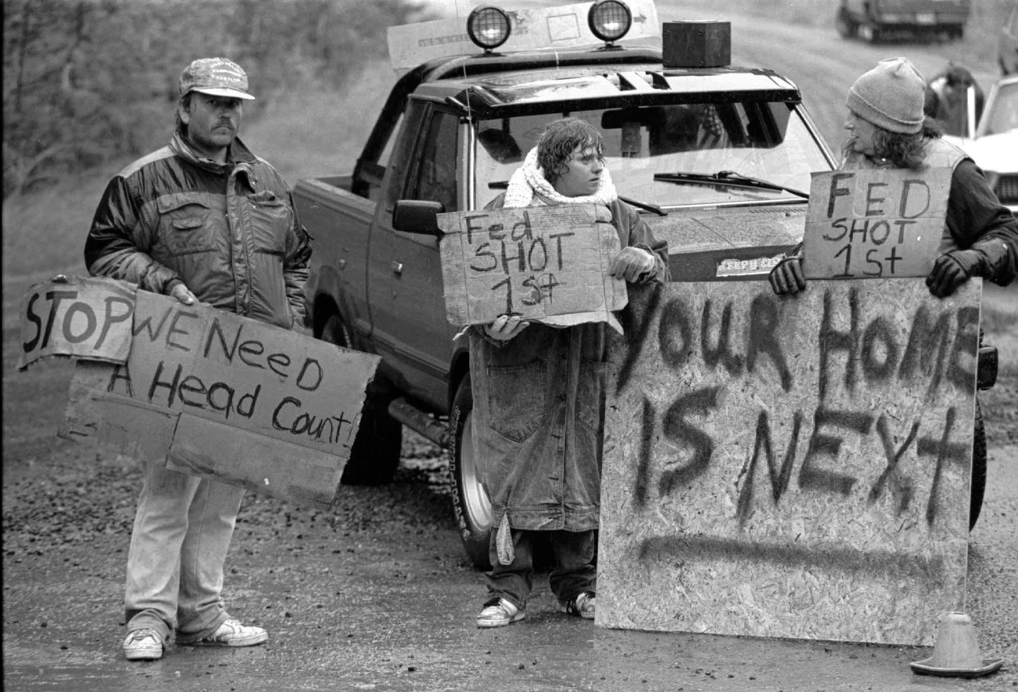 PHOTO: Randy Weaver supporters are pictured at Ruby Ridge in northern Idaho, Aug. 23, 1992. 