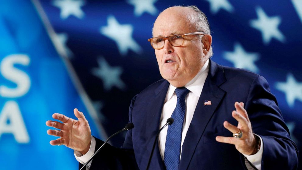 PHOTO: Rudy Giuliani, former Mayor of New York City, delivers his speech as he attends the National Council of Resistance of Iran (NCRI), meeting in Villepinte, France, June 30, 2018.