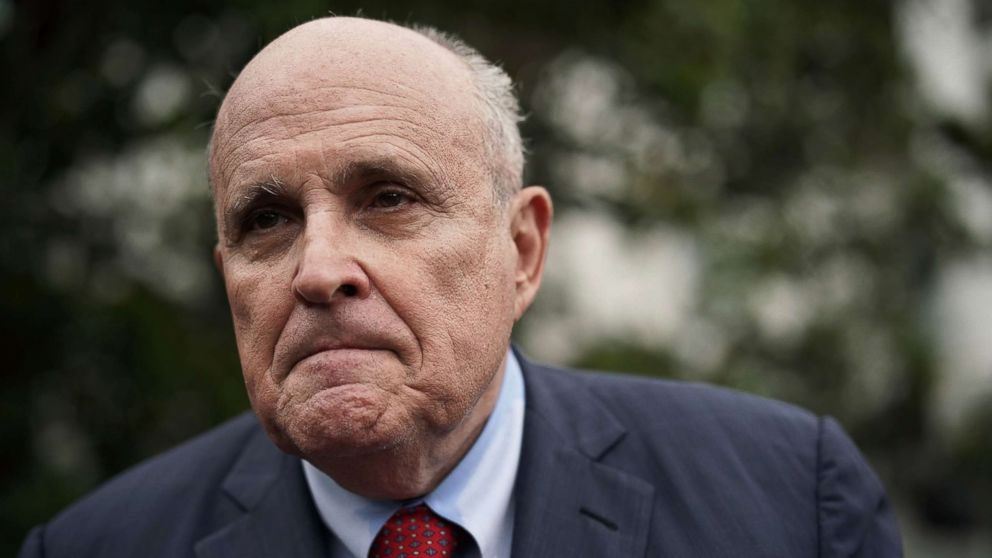 PHOTO: Rudy Giuliani, former New York City mayor and current lawyer for U.S. President Donald Trump, speaks to members of the media at the White House, May 30, 2018 in Washington.