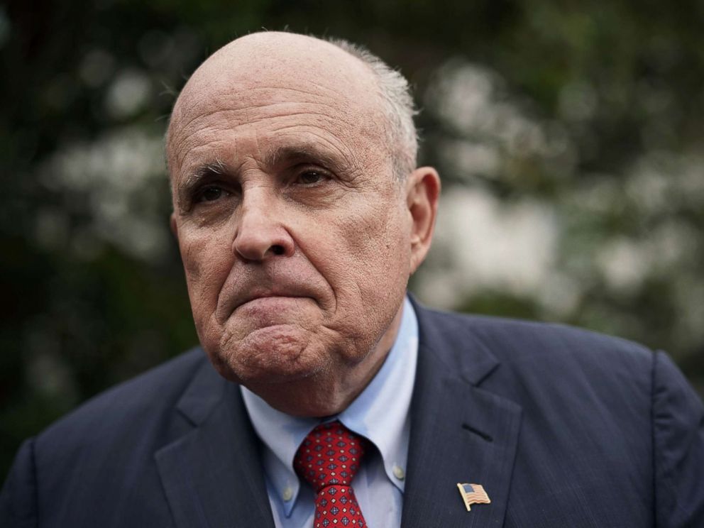 PHOTO: Rudy Giuliani, former New York City mayor and current lawyer for U.S. President Donald Trump, speaks to members of the media at the White House, May 30, 2018 in Washington.
