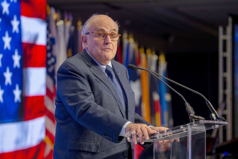 PHOTO: Rudy Giuliani speaks at the conference on Iran, May 5, 2018, in Washington, D.C.