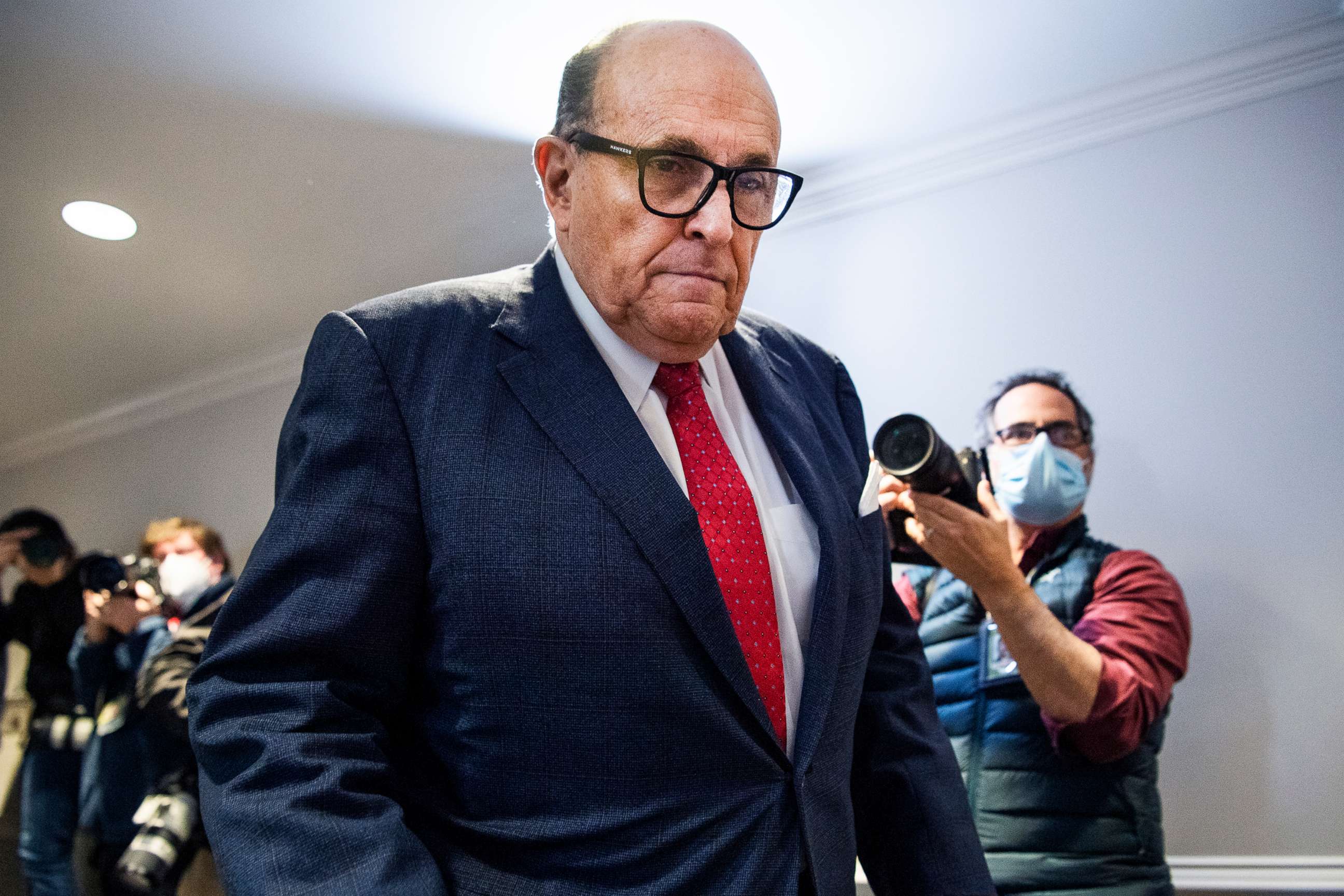 PHOTO: Rudolph Giuliani, attorney for President Donald Trump, arrives for a news conference at the Republican National Committee on lawsuits regarding the outcome of the 2020 presidential election in Washington, Nov. 19, 2020.