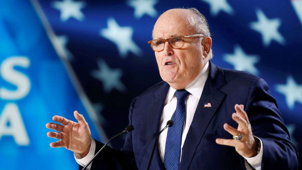 PHOTO: Rudy Giuliani, former Mayor of New York City, delivers his speech as he attends the National Council of Resistance of Iran (NCRI), meeting in Villepinte, near Paris, June 30, 2018.