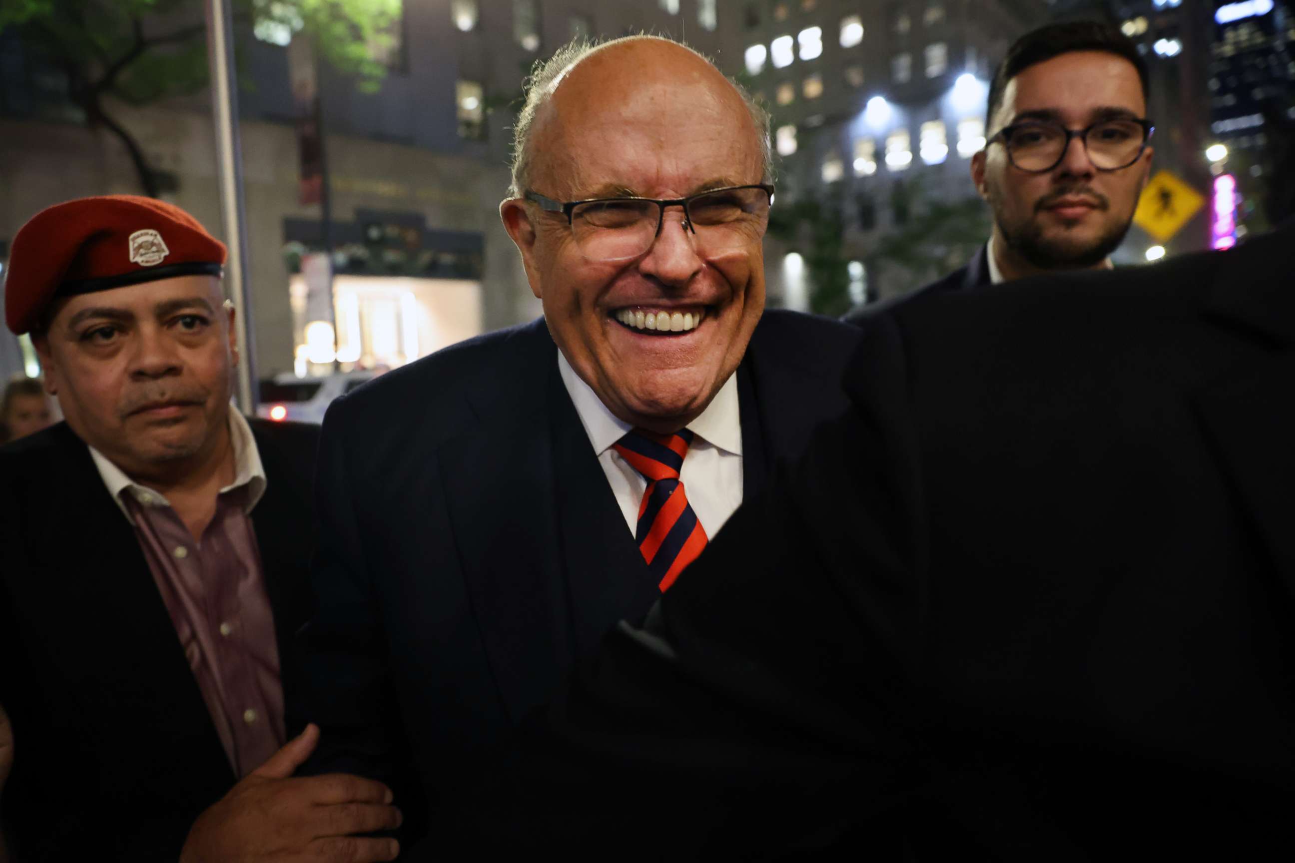 PHOTO: Rudy Giuliani appears in support of his son, New York Republican gubernatorial primary candidate Andrew Giuliani, at an election night watch party in Manhattan on June 28, 2022, in New York City.