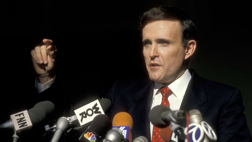 PHOTO: Rudy Giuliani announces Ivan Boesky's jail sentence for inside trading at federal courthouse in New York City, Dec. 14 1987.