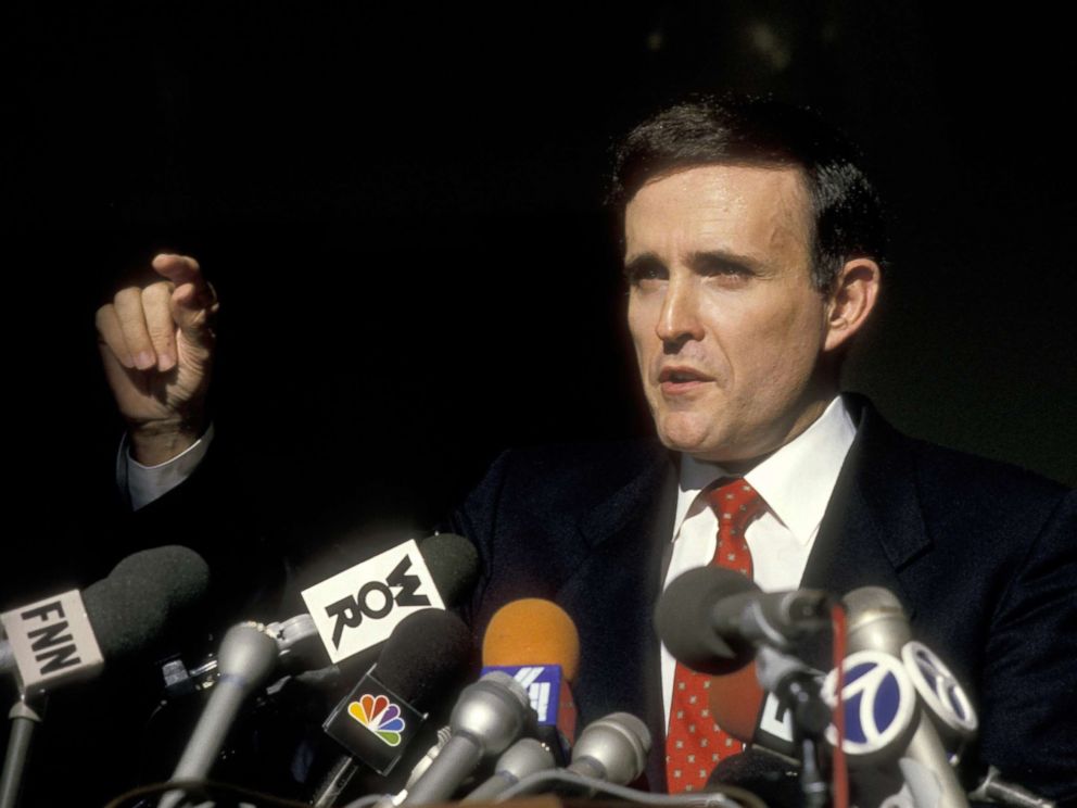 PHOTO: Rudy Giuliani announces Ivan Boeskys jail sentence for inside trading at federal courthouse in New York City, Dec. 14 1987.