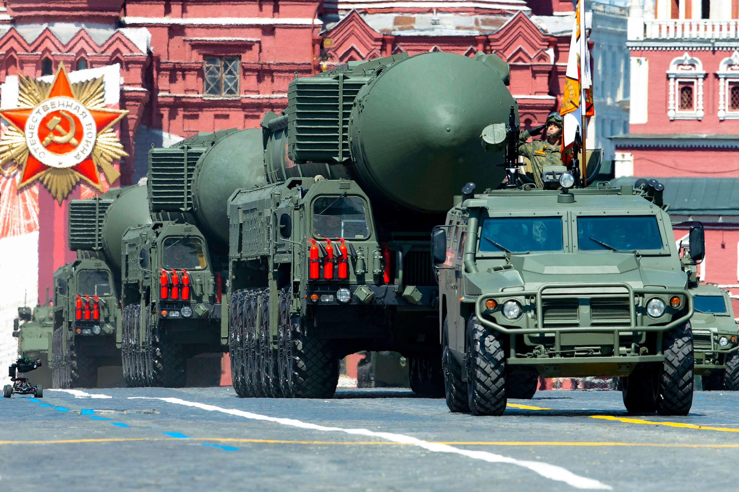 PHOTO: Russian RS-24 Yars ballistic missiles roll in Red Square during the Victory Day military parade in Moscow, June 24, 2020.