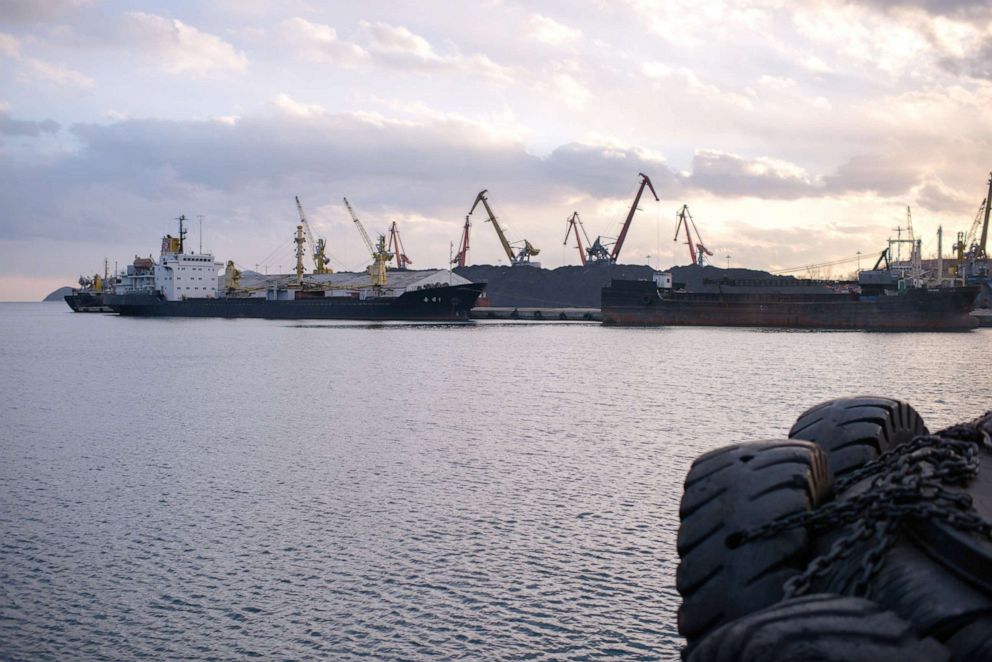 PHOTO:Ships docked in Rajin port, near North Korea's border city of Rason, adjecent to Russia and China, Nov. 20, 2017. 