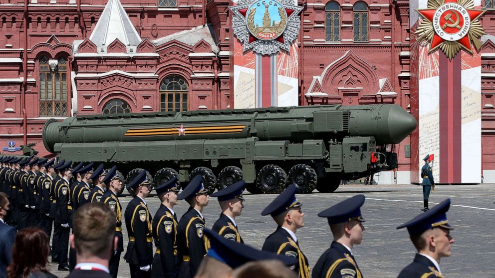PHOTO:A Russian nuclear missile rolls along Red Square during the military parade in Moscow, June 24, 2020.