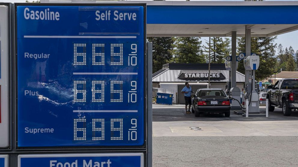 PHOTO: Gas prices are displayed at a gas station in Martinez, Calif., June 22, 2022. 