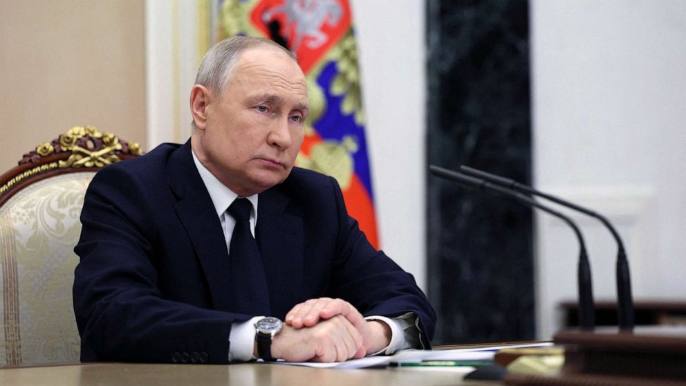 PHOTO: FILE - Russian President Vladimir Putin attends a meeting at the Kremlin in Moscow, March 25, 2023.