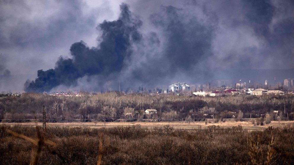 PHOTO: Smoke rises over the town of Rubizhne amid Russia's invassion of the Donbas region of Ukraine,  April 7, 2022.