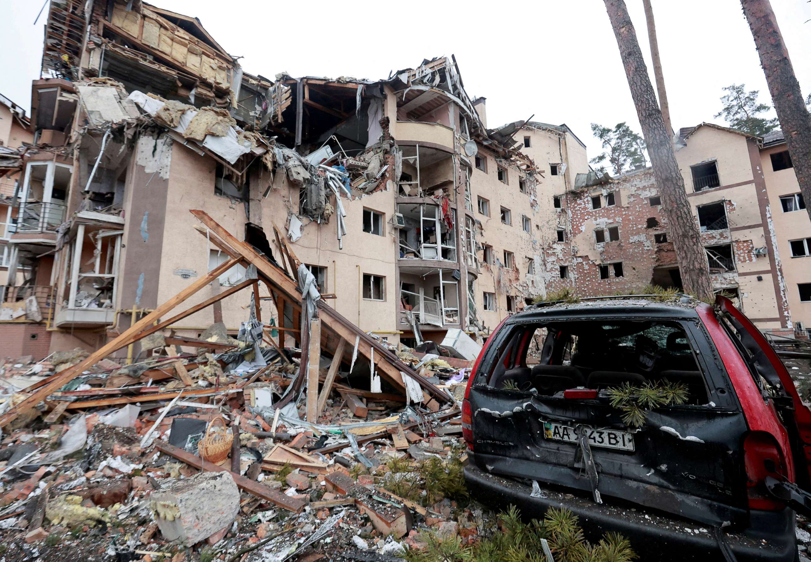 PHOTO: A view shows a residential building destroyed by recent shelling, as Russia's invasion of Ukraine continues, in the city of Irpin in the Kyiv region, Ukraine, March 2, 2022.