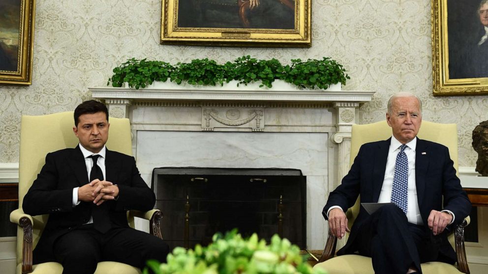 PHOTO: US President Joe Biden meets with Ukraine's President Volodymyr Zelenskyy in the Oval Office of the White House in Washington, Sept. 1, 2021.