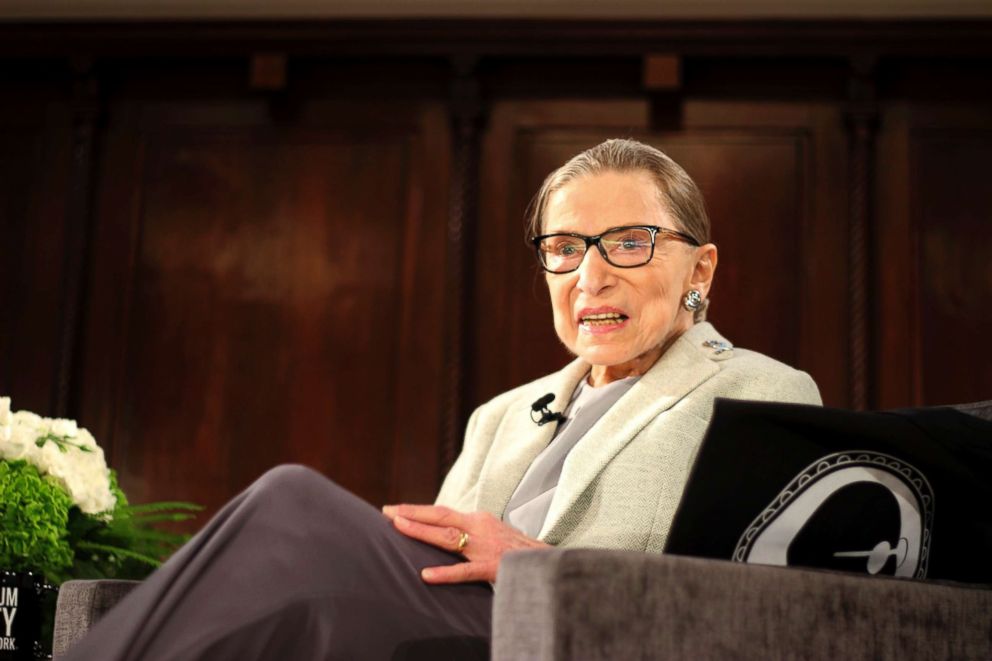 PHOTO: Supreme Court Justice Ruth Bader Ginsburg sits onstage as a speaker of the David Berg Distinguished Speakers Series held in New York, Dec. 15, 2018.