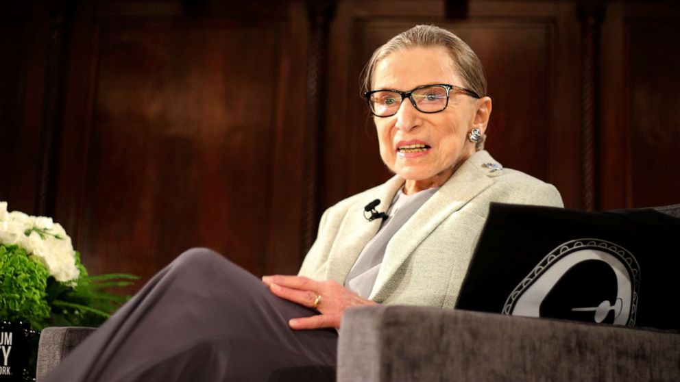PHOTO: Supreme Court Justice Ruth Bader Ginsburg sits onstage as a speaker of the David Berg Distinguished Speakers Series held at the New York Academy of Medicine, Dec. 15, 2018, in New York.