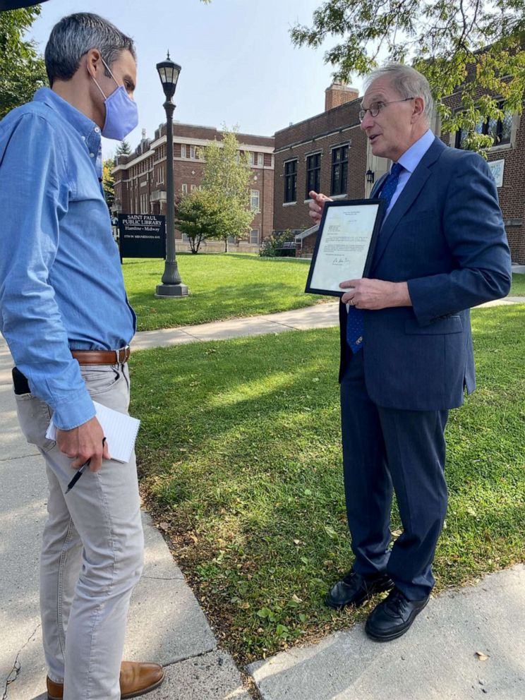 PHOTO: Minnesota law professor David Schultz shows a personal letter Justice Ruth Bader Ginsburg sent him in 1999 regarding research on her famously precise and speedy opinions.