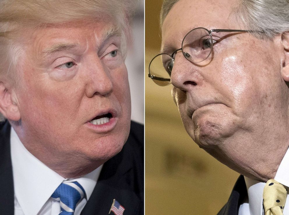 PHOTO: President Donald Trump and Senate Majority Leader Senator Mitch McConnell are shown in a composite image made from file photos, Aug 2017.