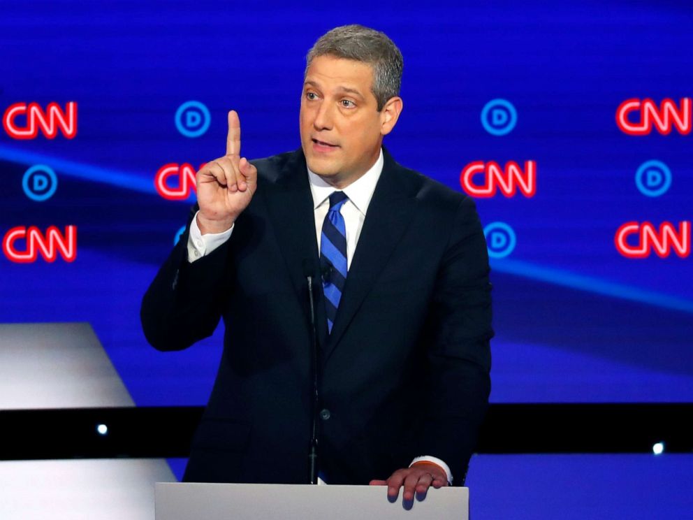 PHOTO: Rep. Tim Ryan, D-Ohio, speaks during the first of two Democratic presidential primary debates, July 30, 2019, in Detroit. 