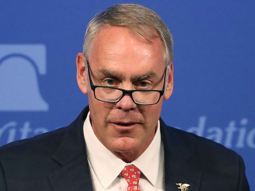 PHOTO: Interior Secretary Ryan Zinke addresses criticism of his travel practices before delivering a speech billed as "A Vision for American Energy Dominance," at the Heritage Foundation, Sept. 29, 2017, in Washington.