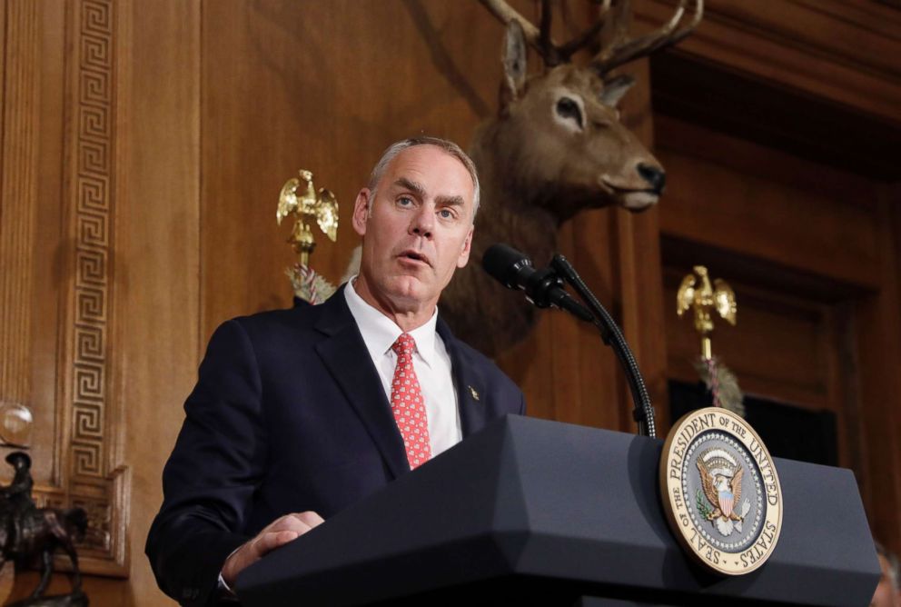 PHOTO: Interior Secretary Ryan Zinke speaks in Washington, April 26, 2017.